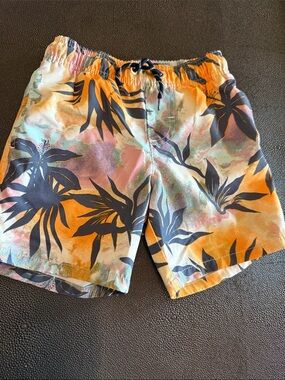 wonder nation Orange Multi Tropical Swim Trunks lined with pockets size XS (4-5)